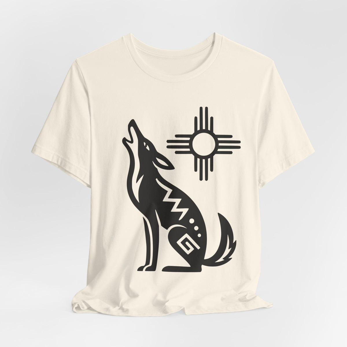 Southwest Zia Sun Coyote Tee in Mauve - howling coyote Zia desert shirt, Barely Outdoorsy Bella Canvas 3001