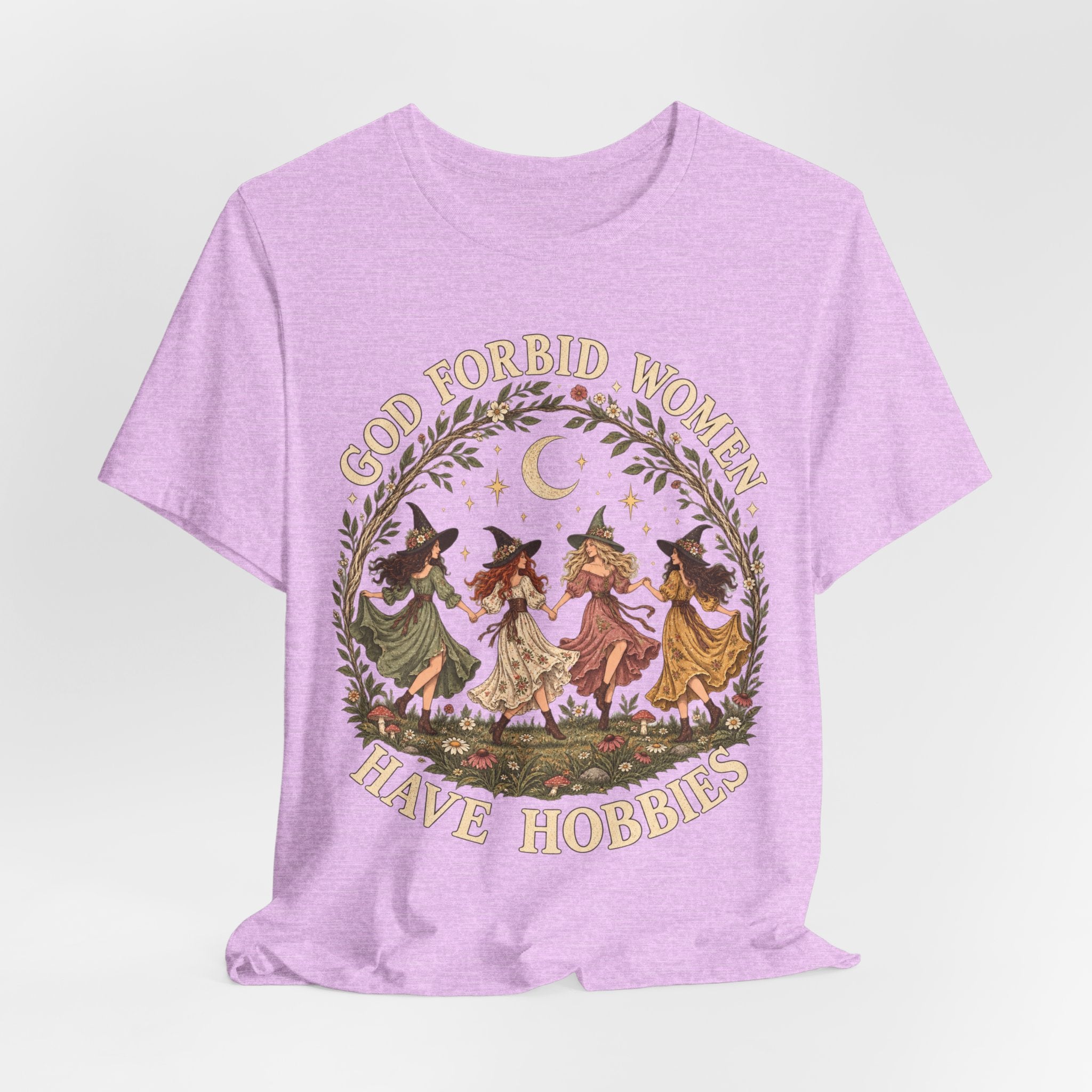 God Forbid Women Have Hobbies Witch Tee in Pink - funny witch hobbies humor shirt, Barely Outdoorsy Bella Canvas 3001