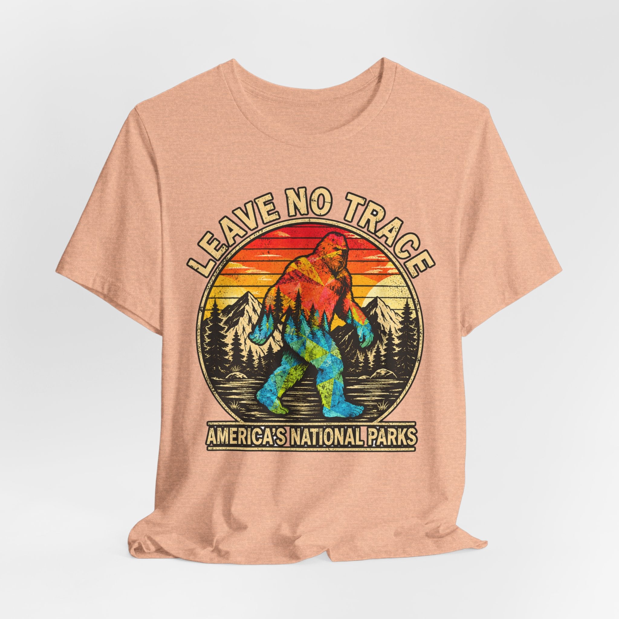 Leave No Trace Bigfoot Tee in Heather True Royal - funny Sasquatch national park leave no trace shirt, Barely Outdoorsy