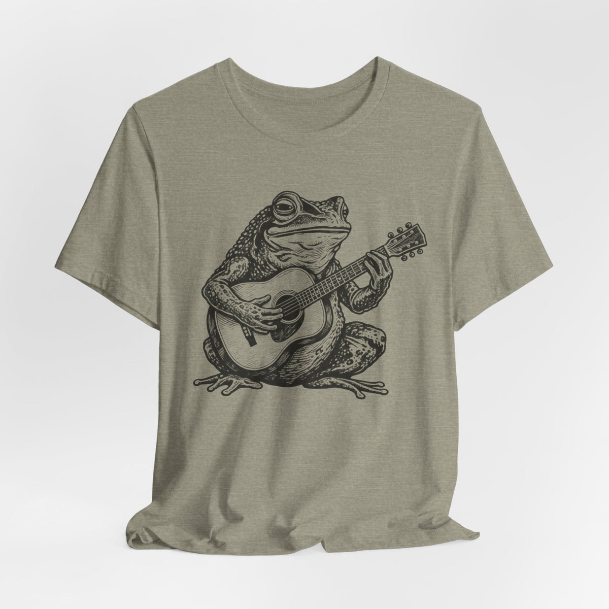 Folk Toad Guitar T-Shirt in Heather Dusty Blue - funny folk toad guitar graphic tee, Barely Outdoorsy
