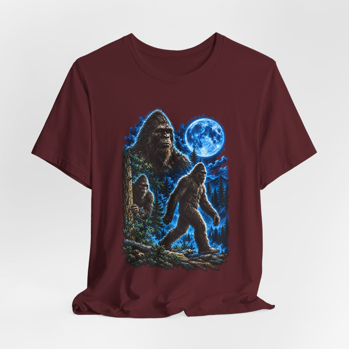 Bigfoot Family Blue Moon Forest Tee in Heather True Royal - Bigfoot family blue moon shirt, Barely Outdoorsy