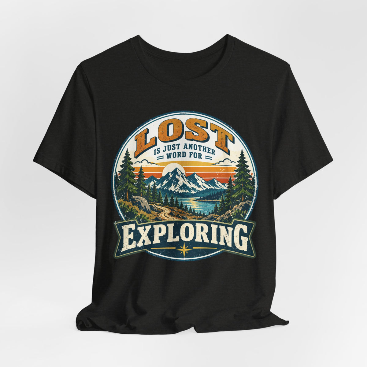 Lost Is Just Another Word For Exploring Tee in Heather Peach - funny hiking lost shirt, Barely Outdoorsy Bella Canvas