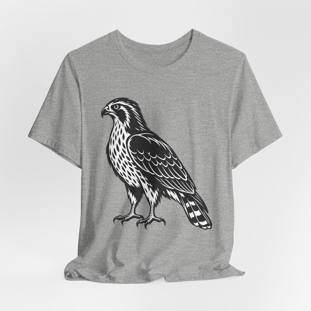 Hawk Woodcut T-Shirt in White detail - vintage hawk woodcut close-up graphic, Barely Outdoorsy Bella Canvas