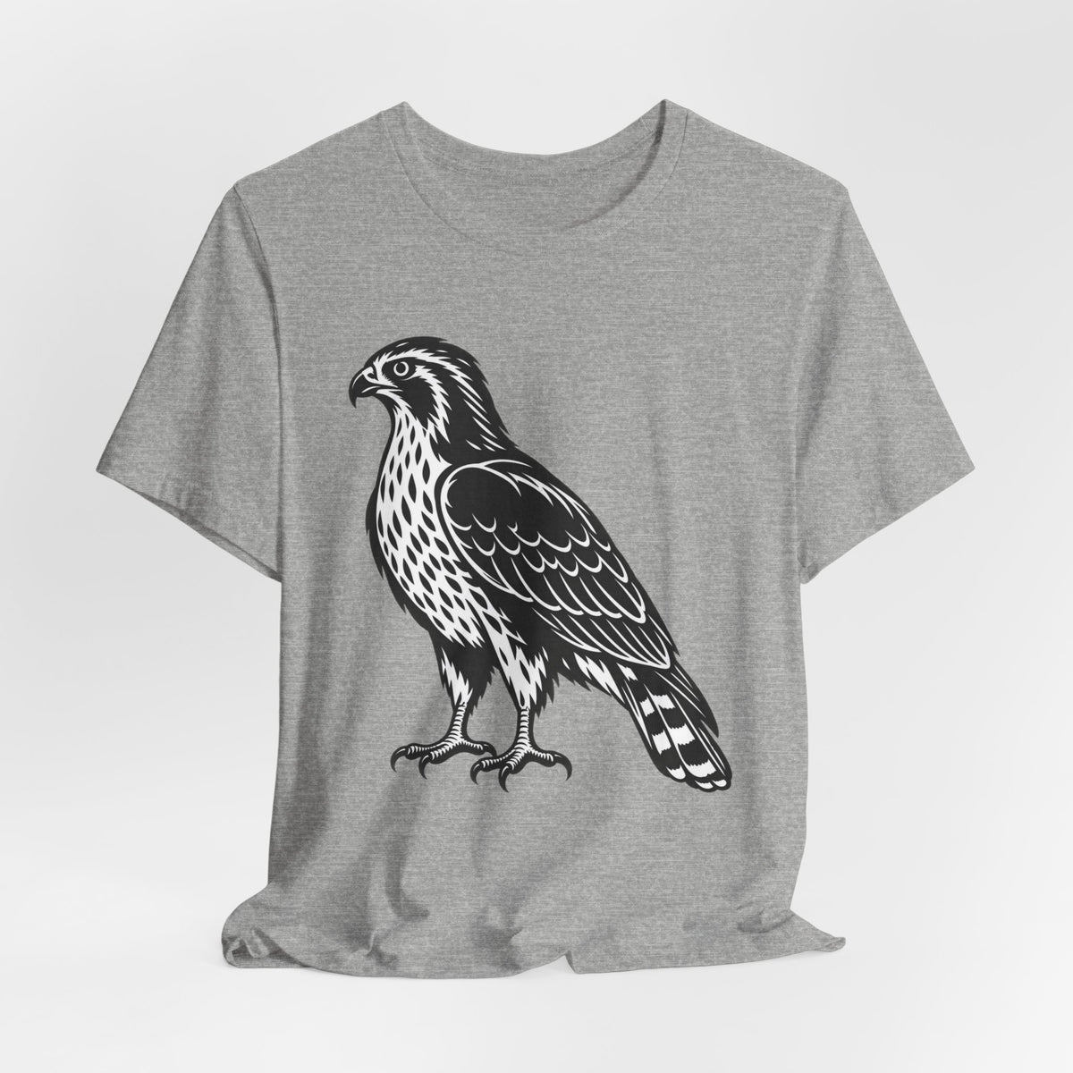Hawk Woodcut T-Shirt in White detail - vintage hawk woodcut close-up graphic, Barely Outdoorsy Bella Canvas