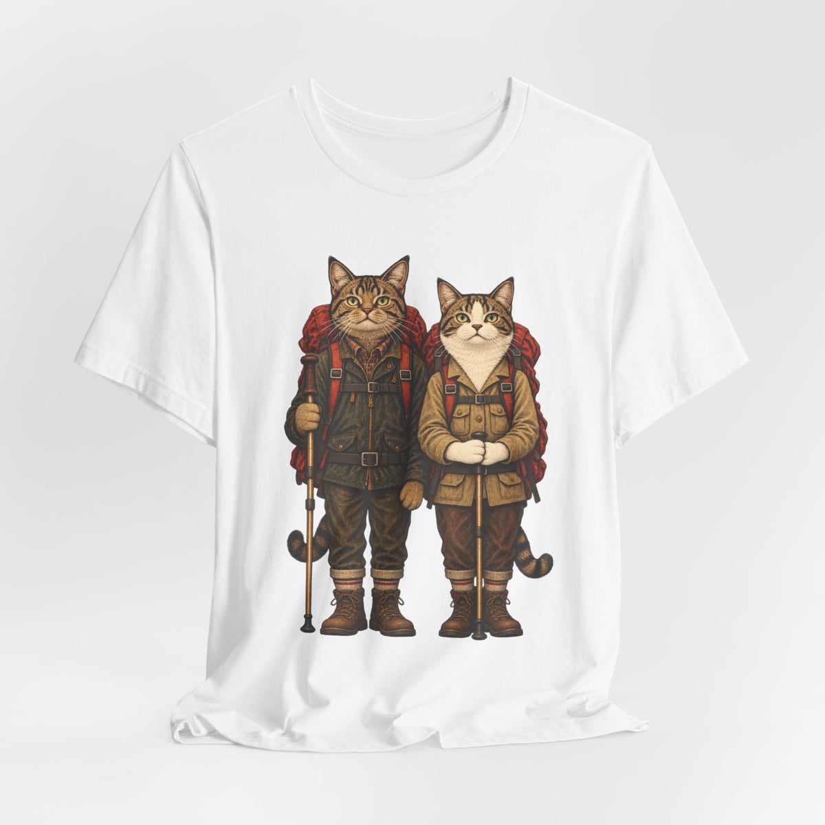 Cat Backpacker Buddies Tee in Natural - funny cat hiking buddies shirt, Barely Outdoorsy Bella Canvas 3001