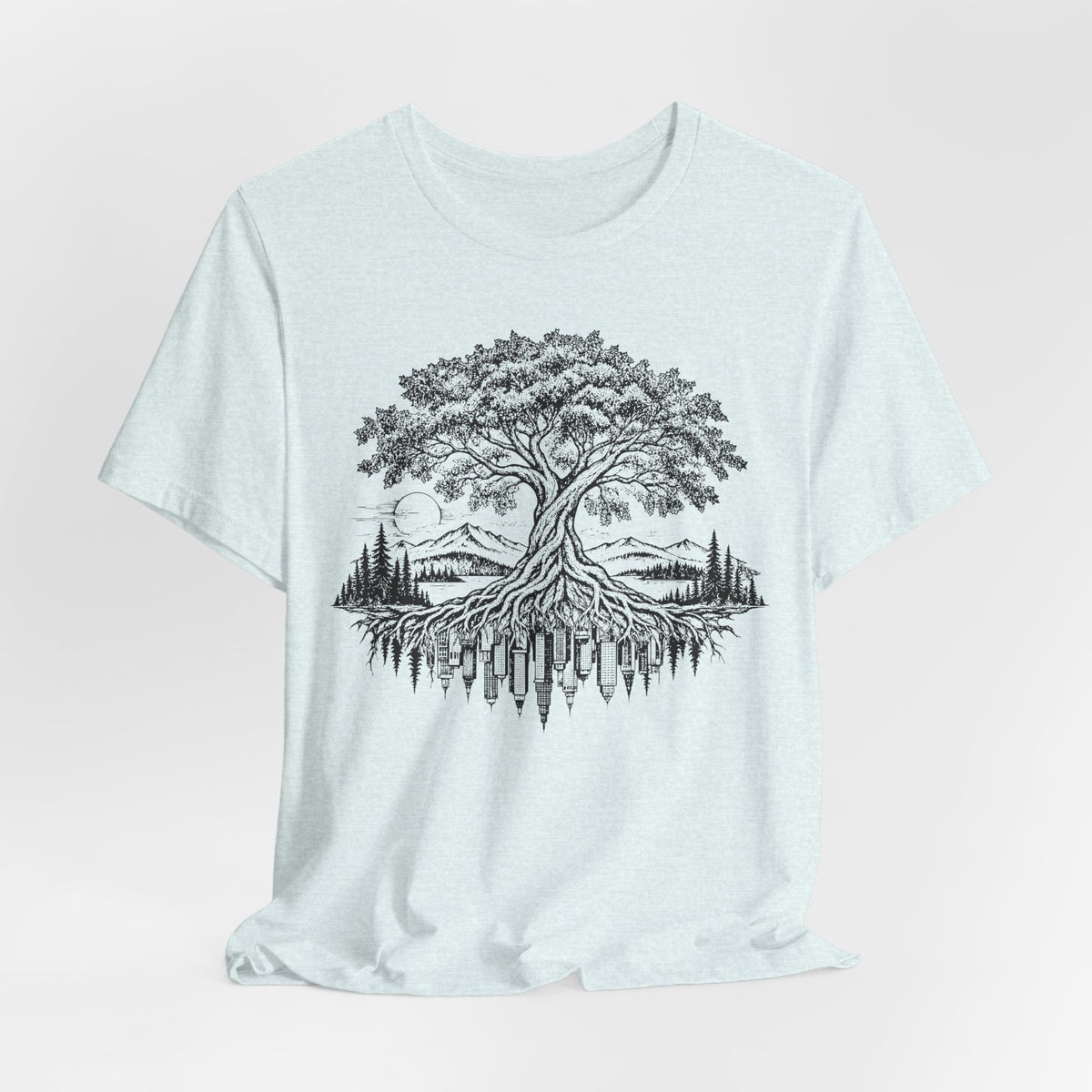 Urban Roots Tree T-Shirt in White - botanical urban roots tree graphic tee, Barely Outdoorsy Bella Canvas 3001