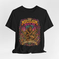 Mycelium Made Me Do It Tee in Black worn shot - Bigfoot mycelium mushroom humor shirt, Barely Outdoorsy