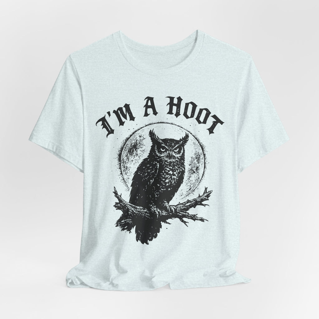 I'm A Hoot Owl Tee in Heather Peach - funny owl gothic pun humor shirt, Barely Outdoorsy Bella Canvas 3001