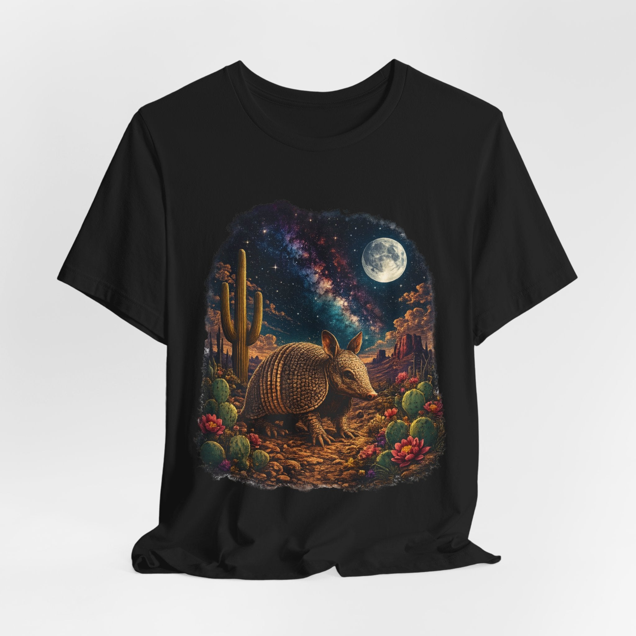 Desert Armadillo Starry Night T-Shirt in Heather Ice Blue - Van Gogh style armadillo starry night tee, Barely Outdoorsy