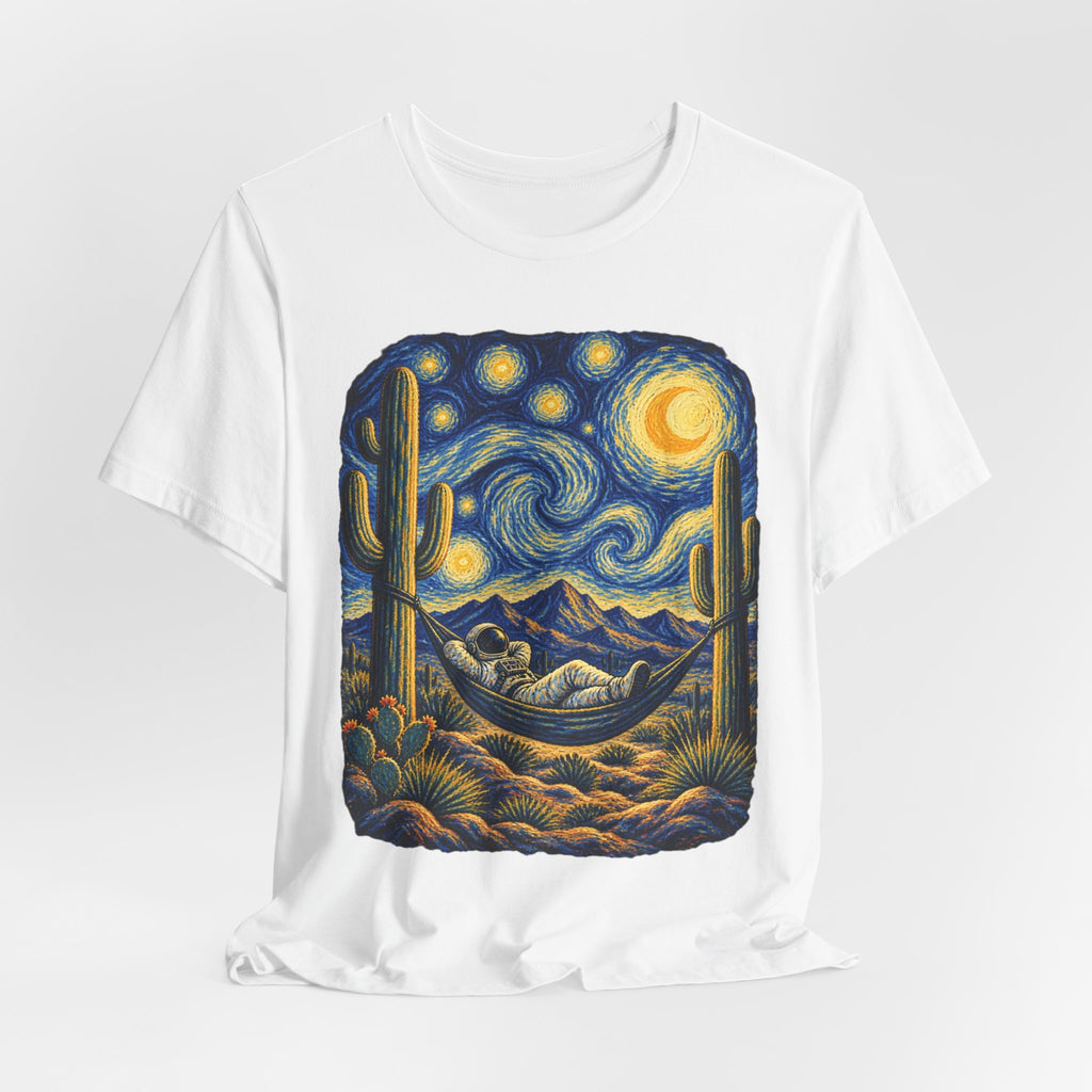Starry Night Desert Astronaut T-Shirt in Brown - Southwest desert astronaut starry night space graphic tee, Barely Outdoorsy