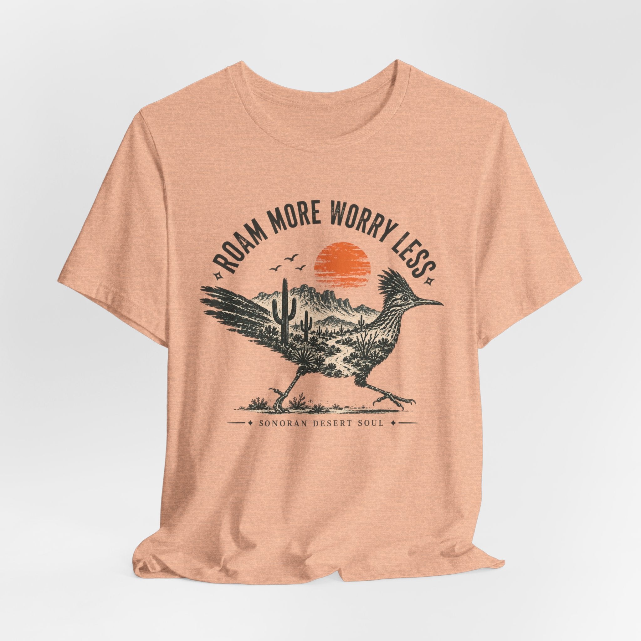 Roam More Worry Less Roadrunner Tee in White - desert roadrunner roam more shirt, Barely Outdoorsy