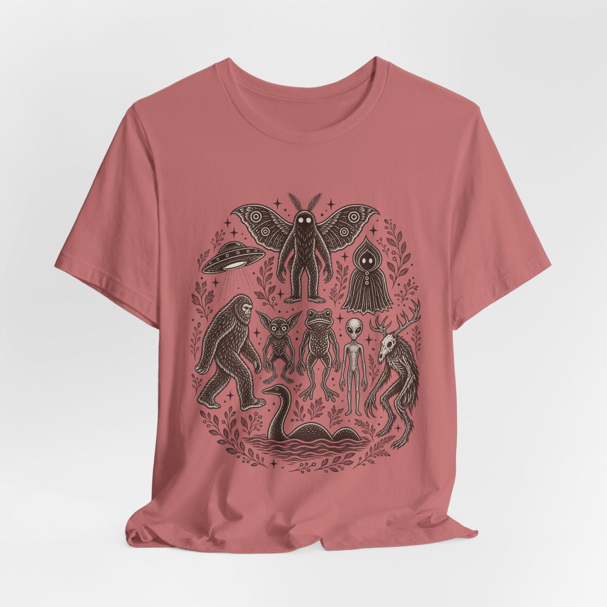 Legendary Cryptid Roster T-Shirt in White - funny cryptid roster graphic tee, Barely Outdoorsy Bella Canvas