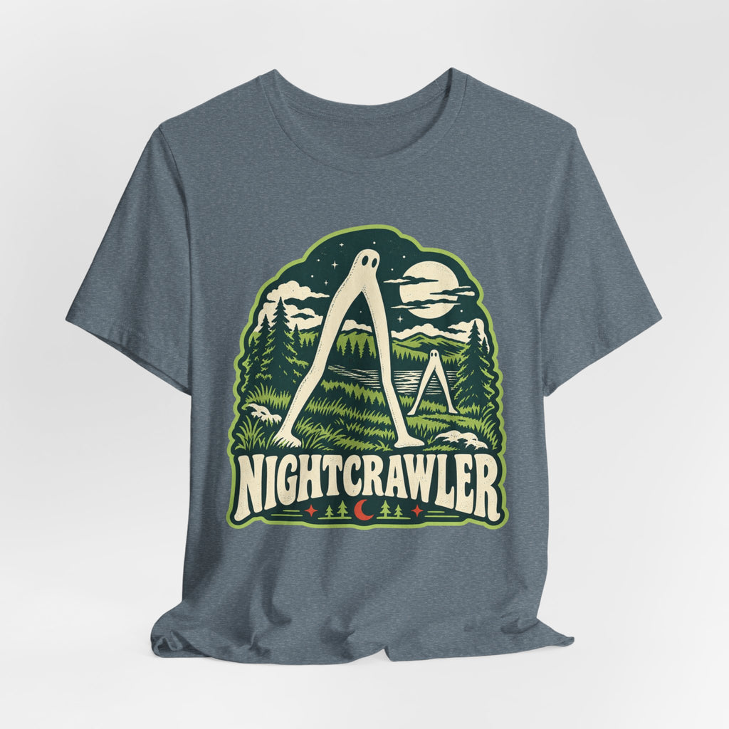 Fresno Nightcrawler Cryptid Tee in Heather Slate - funny Fresno Nightcrawler paranormal shirt, Barely Outdoorsy Bella Canvas