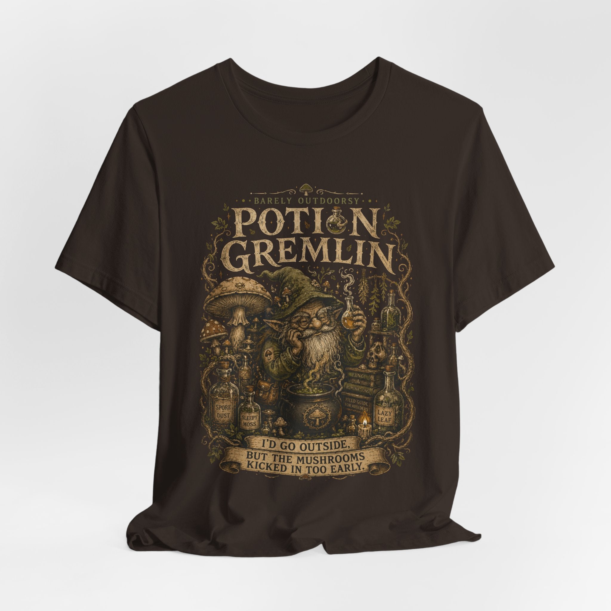 Potion Gremlin Tee in Navy - funny goblincore chaos potion shirt, Barely Outdoorsy Bella Canvas 3001