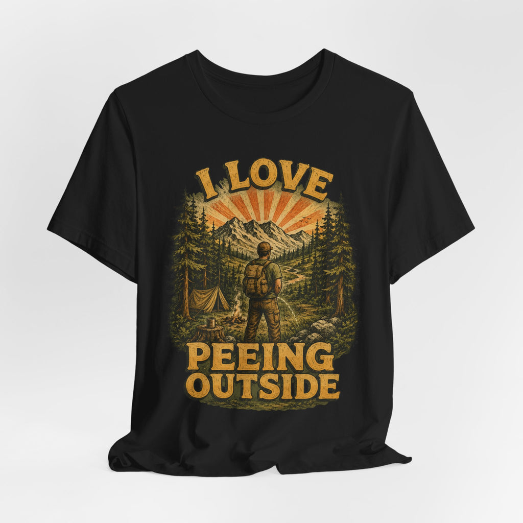 I Love Peeing Outside T-Shirt in Black - funny camping outdoor humor graphic tee, Barely Outdoorsy Bella Canvas 3001