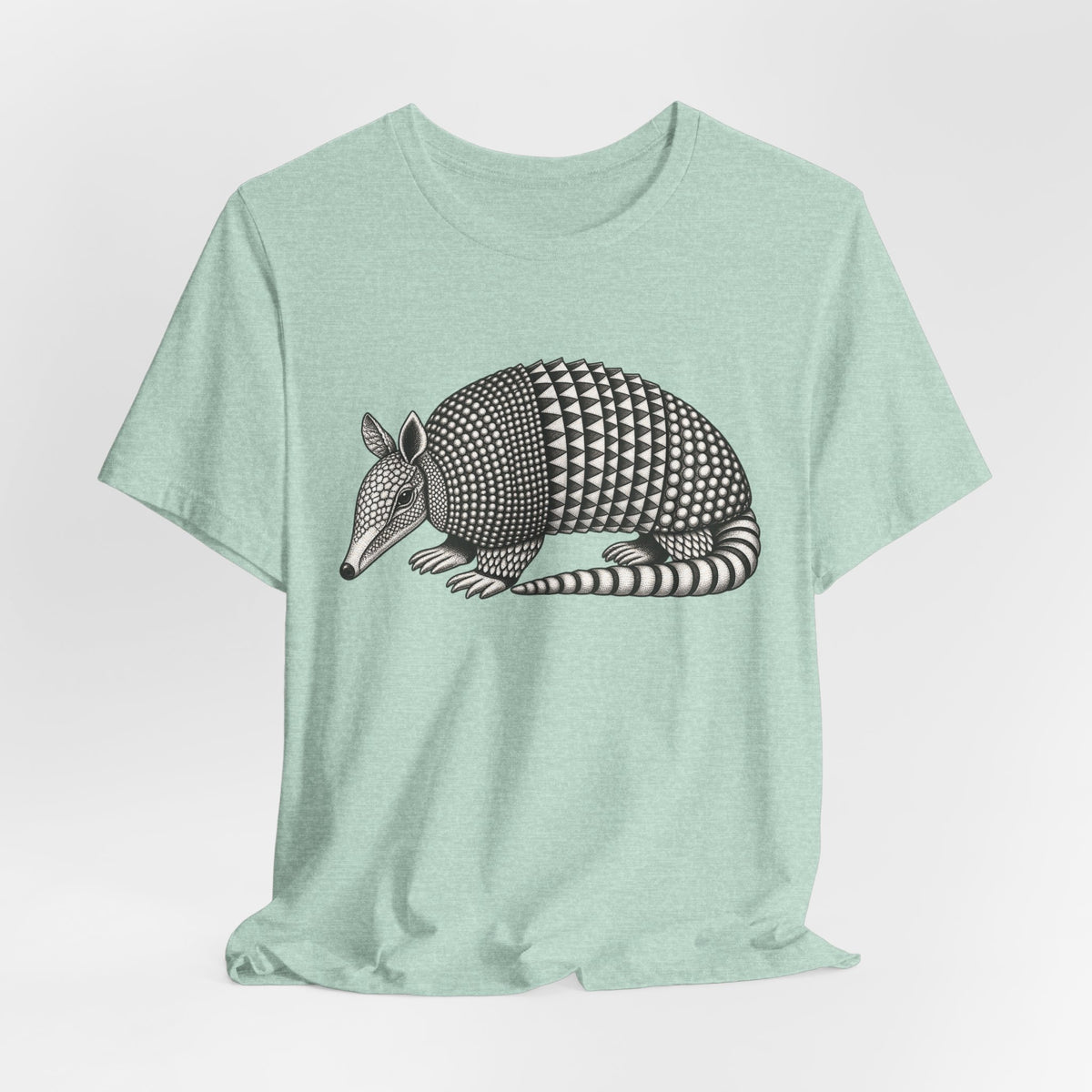 Nine-Banded Armadillo Fine Line T-Shirt in Heather Columbia Blue - vintage fine line armadillo portrait graphic tee, Barely Outdoorsy Bella Canvas 3001