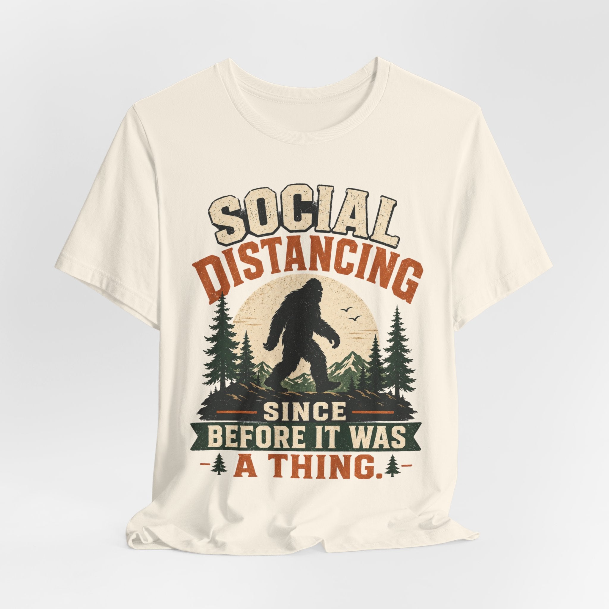 Social Distancing Since Before It Was A Thing T-Shirt in Dark Grey Heather - funny introvert cryptid humor tee, Barely Outdoorsy Bella Canvas 3001