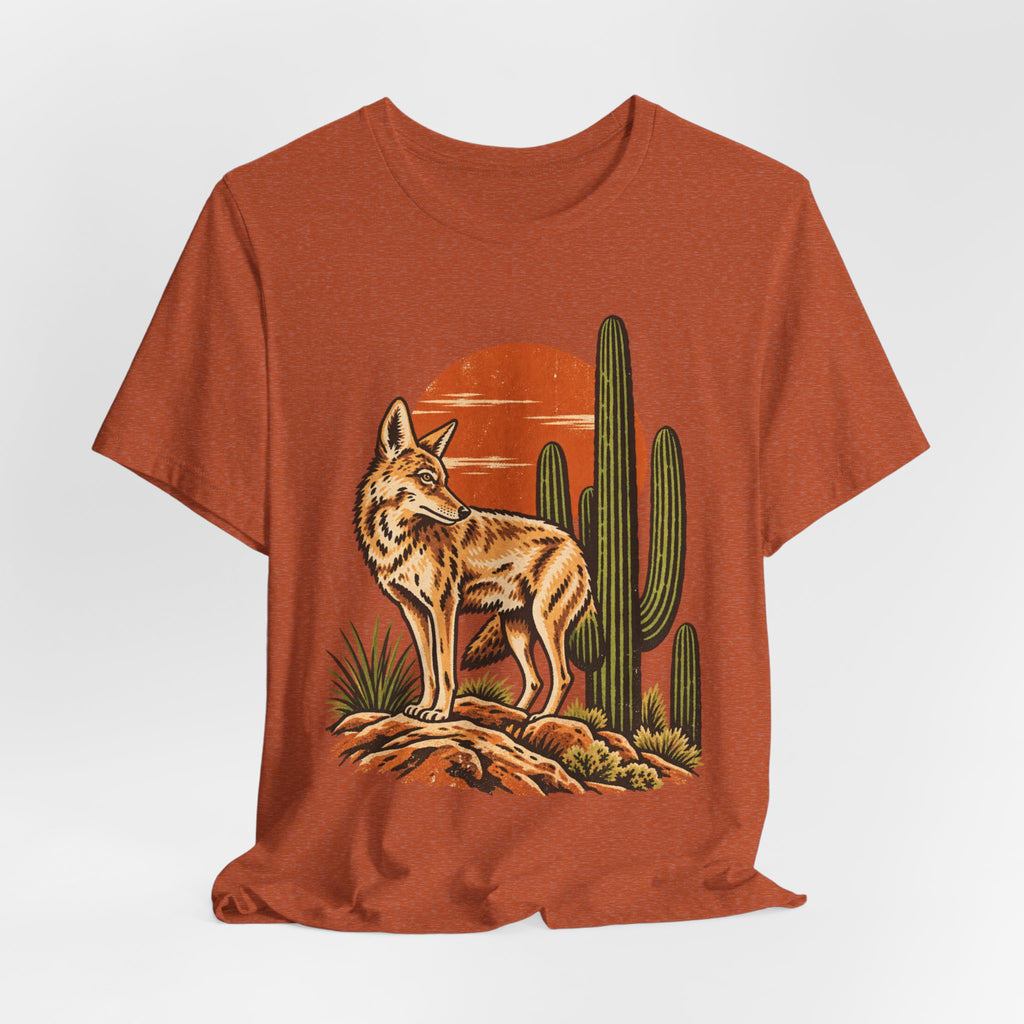 Arizona Coyote Saguaro T-Shirt in Heather Purple - Arizona desert coyote saguaro Southwest graphic tee, Barely Outdoorsy