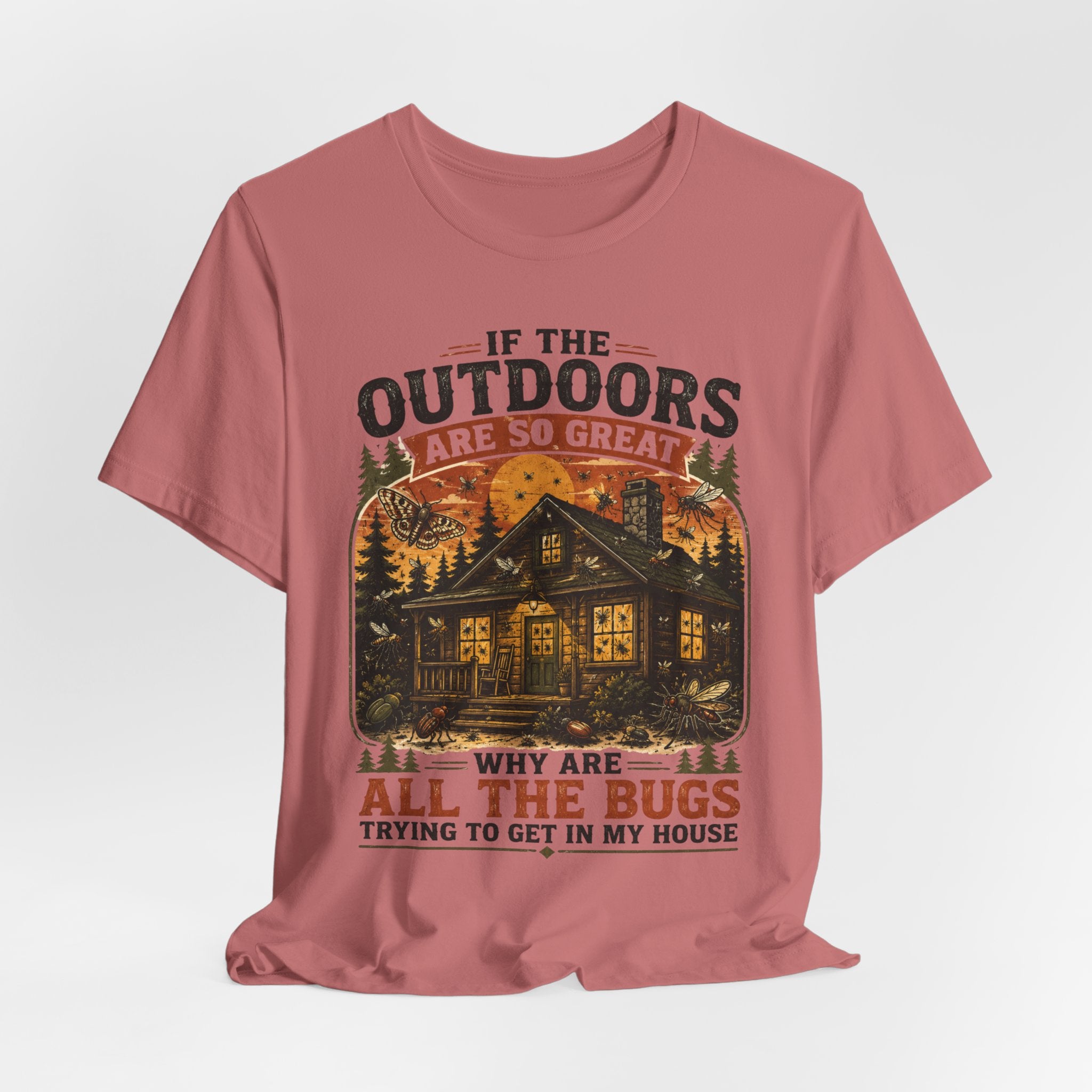 If Outdoors Are So Great Why Are Bugs In My House T-Shirt in Heather Prism Lilac - funny nature bug graphic tee, Barely Outdoorsy