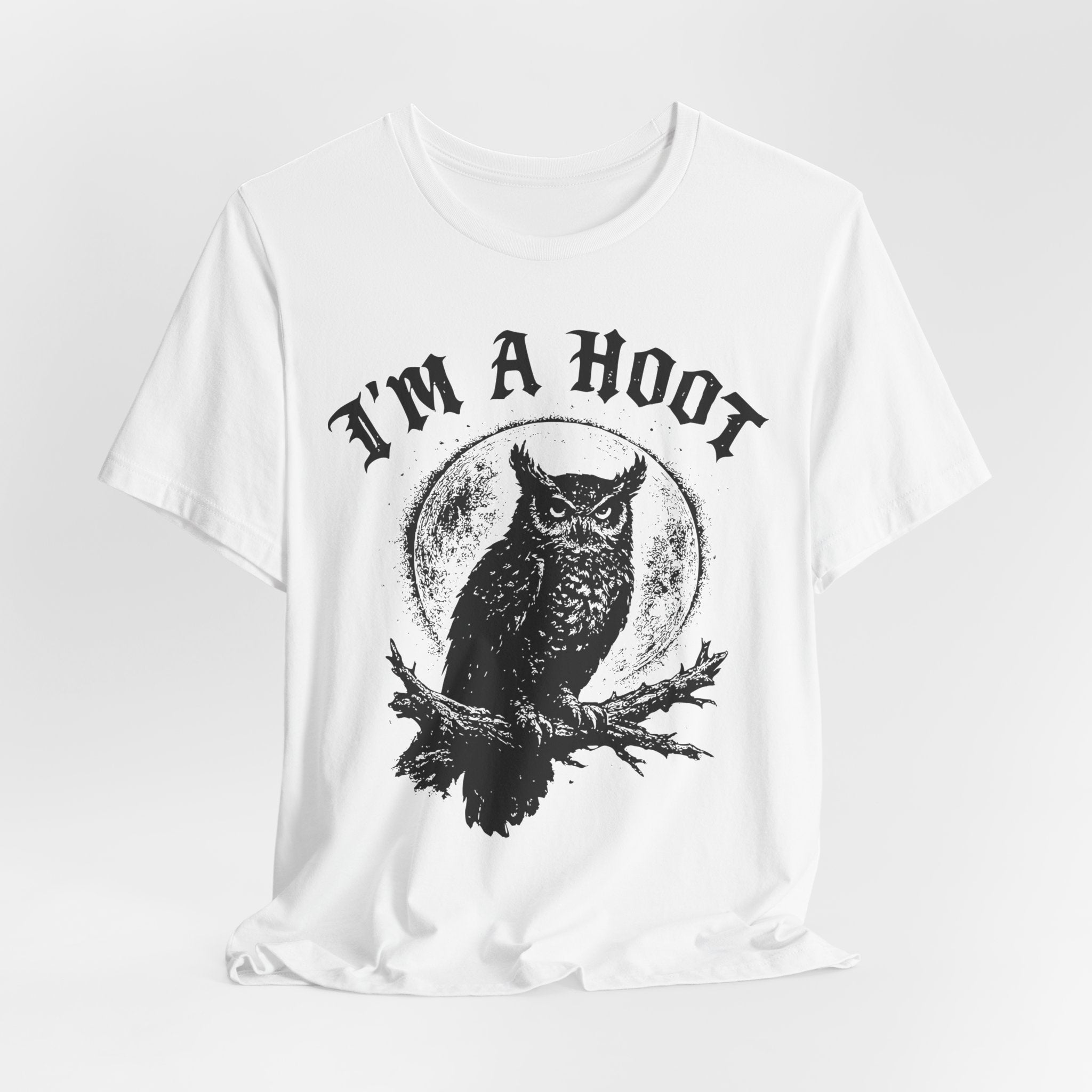 I'm A Hoot Funny Owl T-Shirt in Heather Prism Lilac - gothic owl humor graphic tee, Barely Outdoorsy
