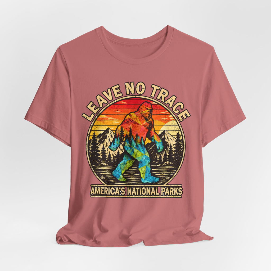Leave No Trace Bigfoot Tee in Navy - funny Sasquatch hiking leave no trace shirt, Barely Outdoorsy Bella Canvas 3001