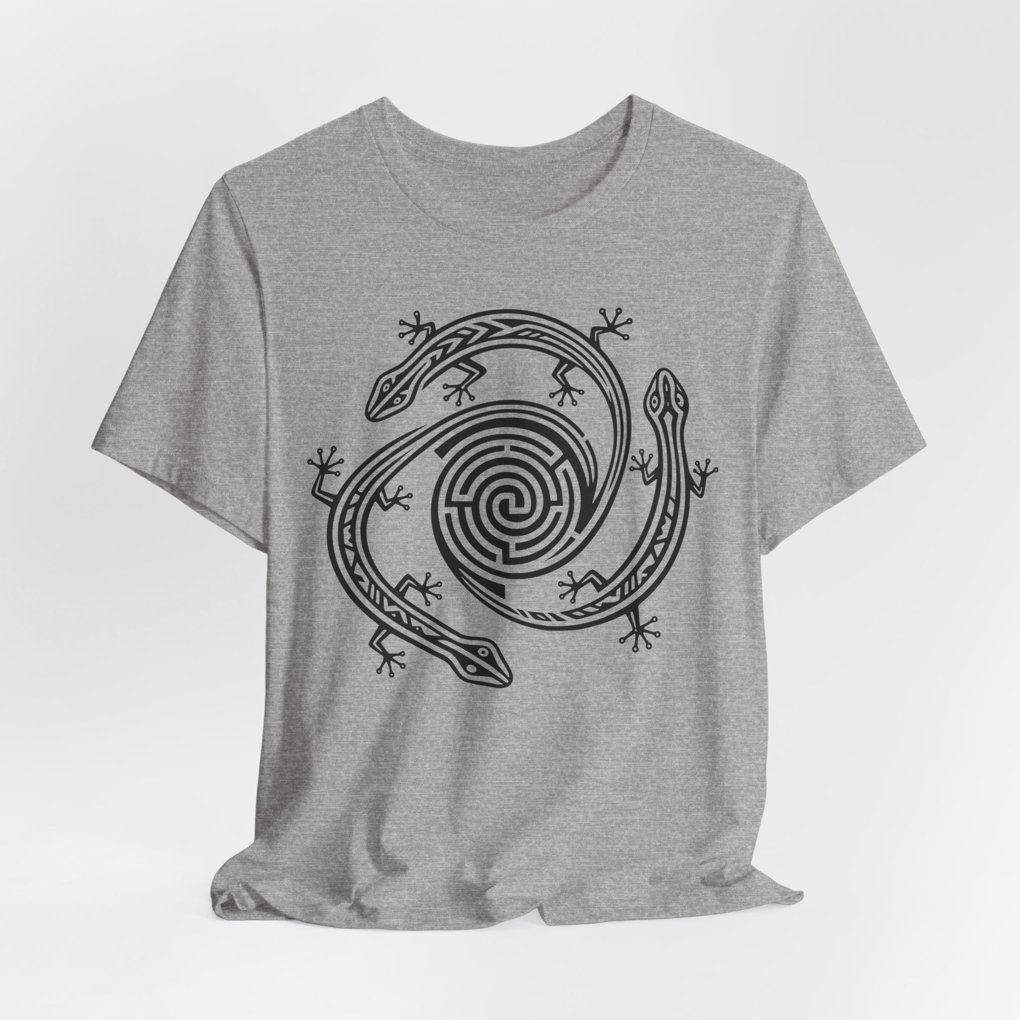 Spiral Lizards Southwest Petroglyph T-Shirt in Heather Prism Lilac - Southwest rock art lizard graphic tee, Barely Outdoorsy