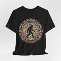 Bigfoot Pacific Northwest Native Art T-Shirt in Black - formline Sasquatch circular composition graphic tee, Barely Outdoorsy Bella Canvas 3001