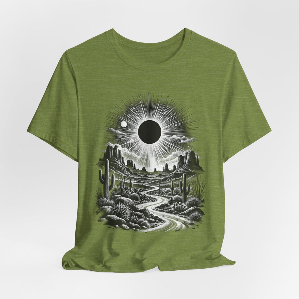Desert Solar Eclipse T-Shirt in Heather Midnight Navy - Southwest desert solar eclipse celestial graphic tee, Barely Outdoorsy