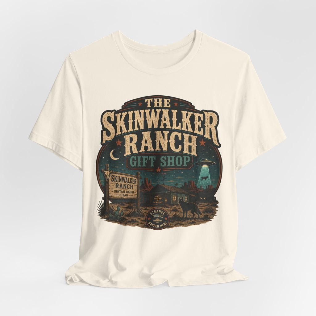 Skinwalker Ranch Gift Shop Tee in Black - funny paranormal souvenir shirt, Bella Canvas 3001