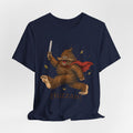 Huzzah Bigfoot Tee in Black Heather - funny cryptid medieval huzzah fantasy shirt, Barely Outdoorsy Bella Canvas 3001