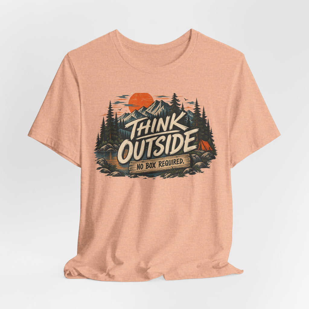 Think Outside No Box Required T-Shirt in White - funny outdoor humor think outside graphic tee, Barely Outdoorsy