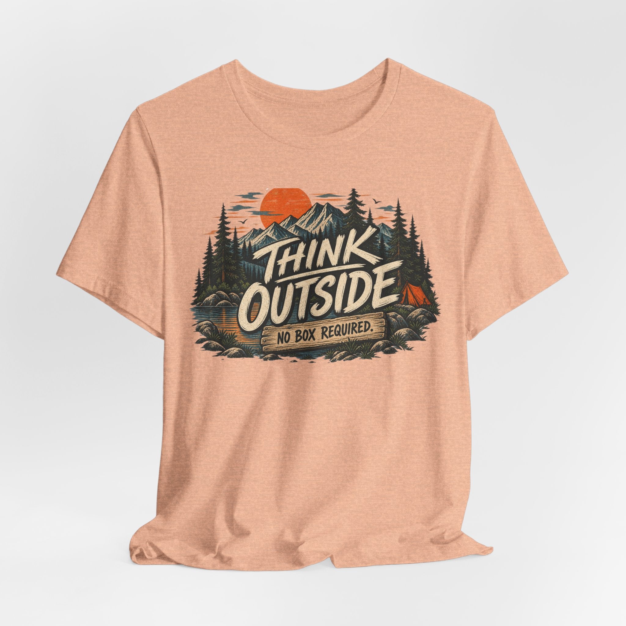 Think Outside No Box Required T-Shirt in White - funny outdoor humor think outside graphic tee, Barely Outdoorsy