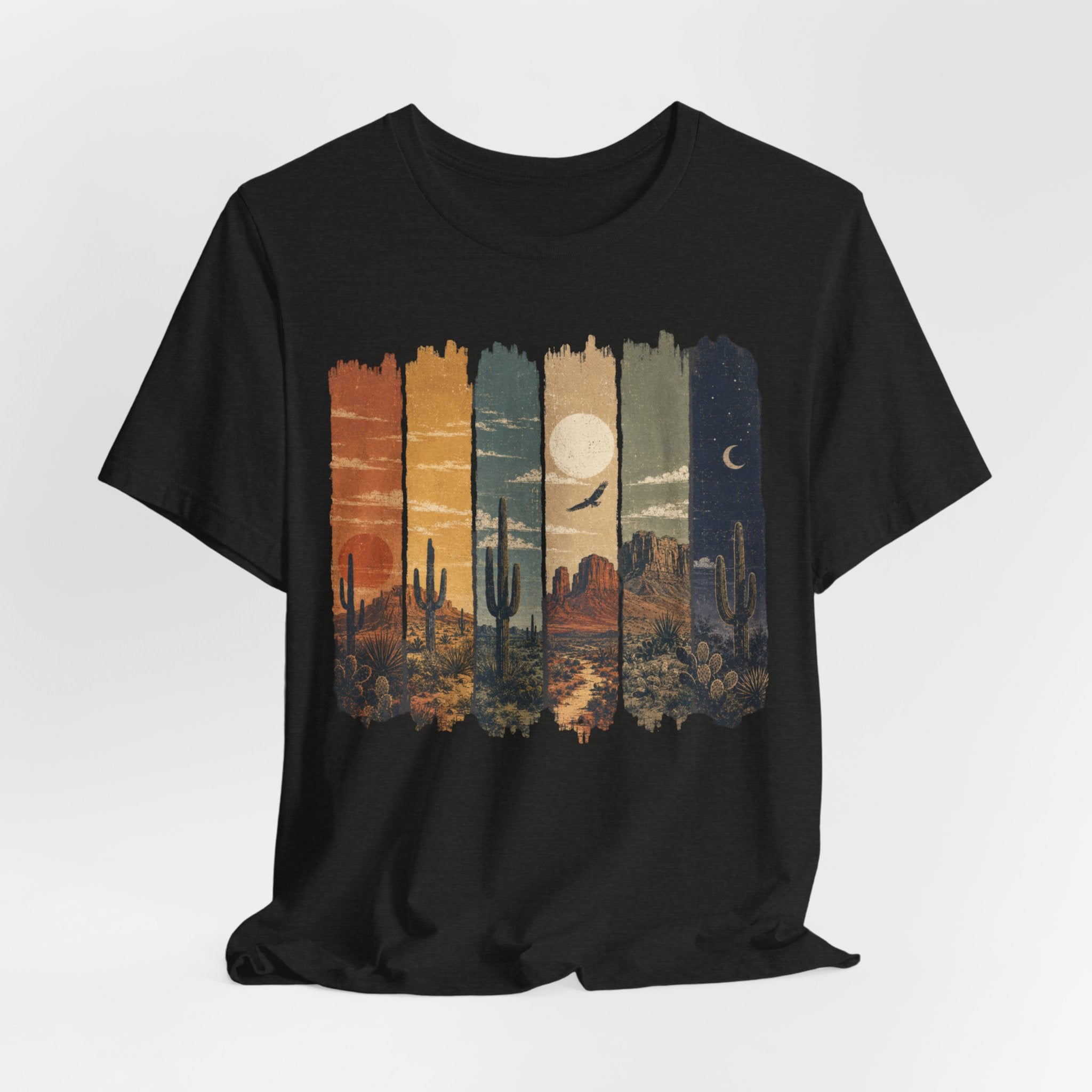 Desert Day to Night Saguaro Tee in Mauve - saguaro desert day night shirt, Barely Outdoorsy Bella Canvas