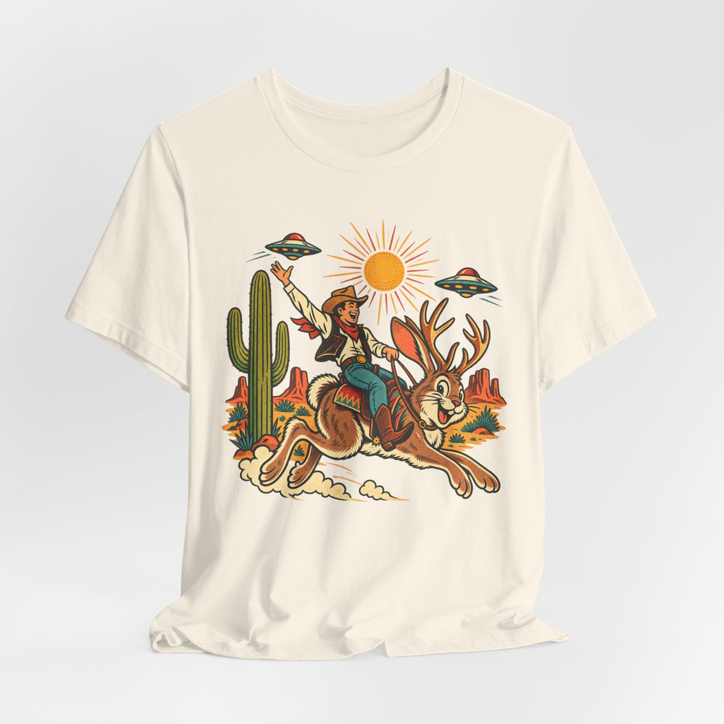 Jackalope Rodeo Rider Tee in Navy - funny jackalope cowboy rodeo shirt, Barely Outdoorsy