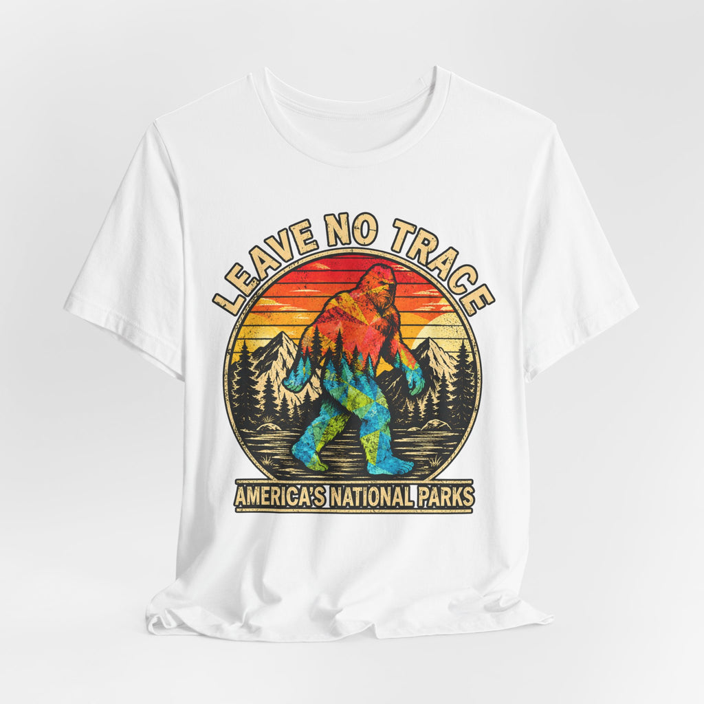 Leave No Trace Bigfoot Tee in Heather Peach - funny Sasquatch leave no trace shirt, Barely Outdoorsy Bella Canvas