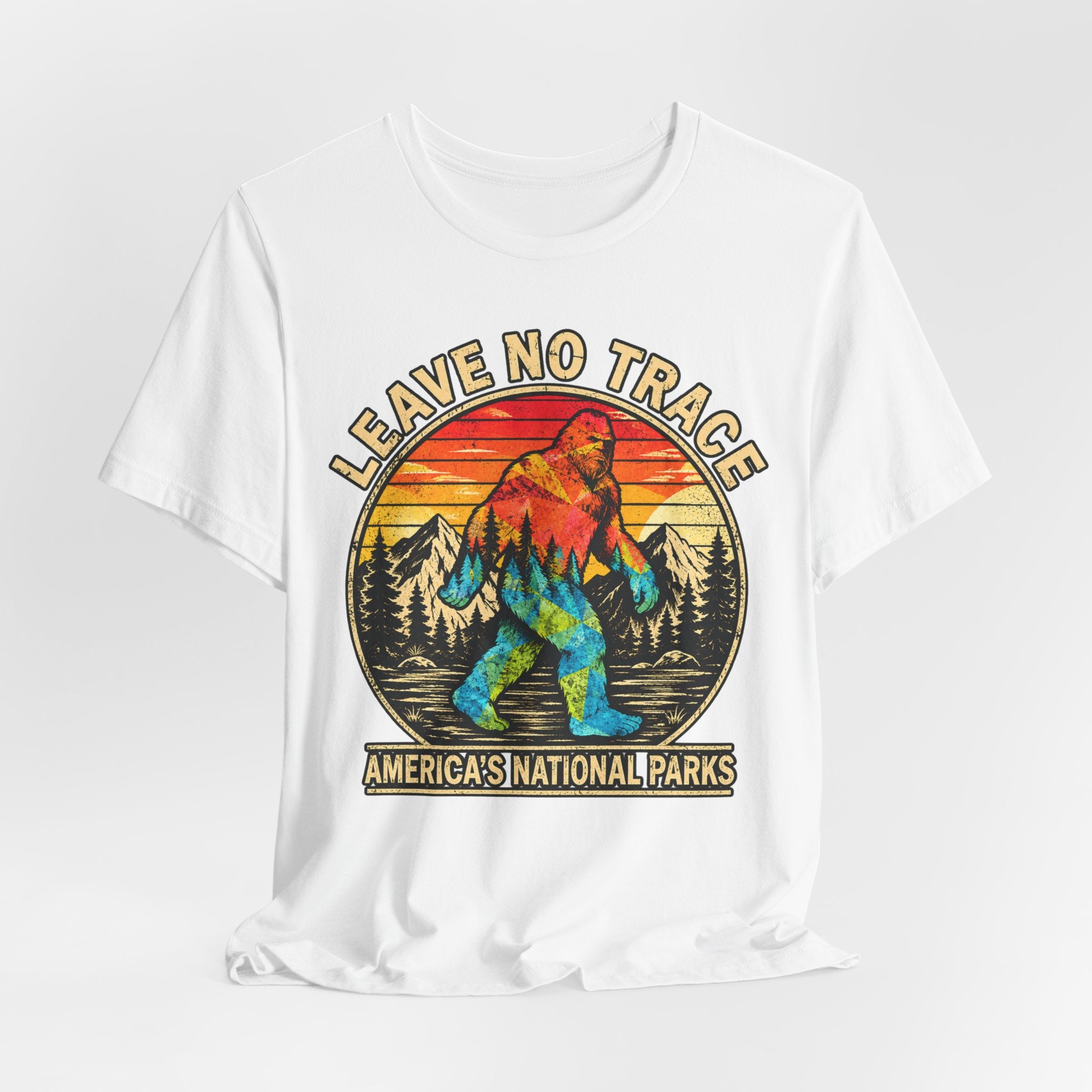 Leave No Trace Bigfoot Tee in Heather Peach - funny Sasquatch leave no trace shirt, Barely Outdoorsy Bella Canvas