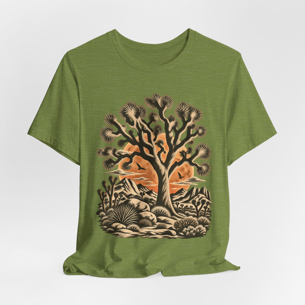 Joshua Tree Desert Sunset T-Shirt in Heather Sunset - California desert Joshua tree graphic tee, Barely Outdoorsy