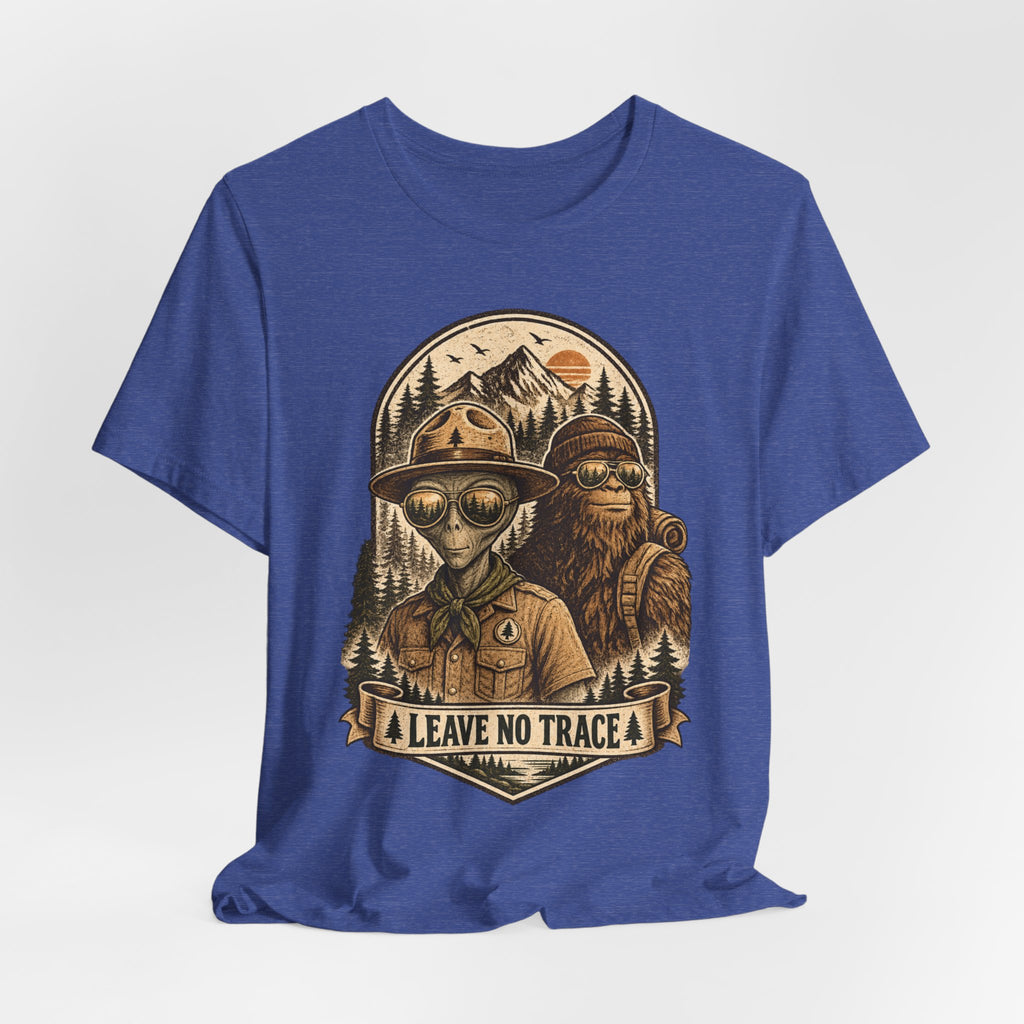 Alien Ranger Bigfoot T-Shirt in Mauve - funny alien ranger Bigfoot leave no trace tee, Barely Outdoorsy