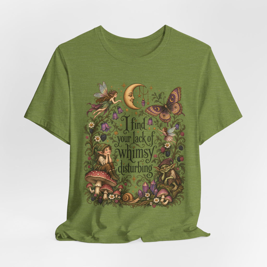 I Find Your Lack of Whimsy Disturbing T-Shirt in Heather Mustard - funny lack of whimsy graphic tee, Barely Outdoorsy