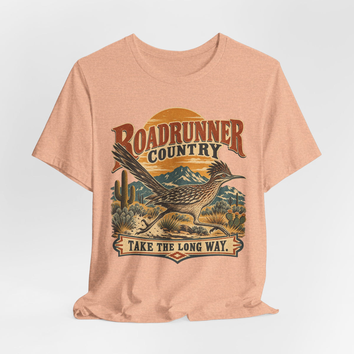 Roadrunner Country T-Shirt in Navy - retro Southwest roadrunner graphic tee, Barely Outdoorsy Bella Canvas