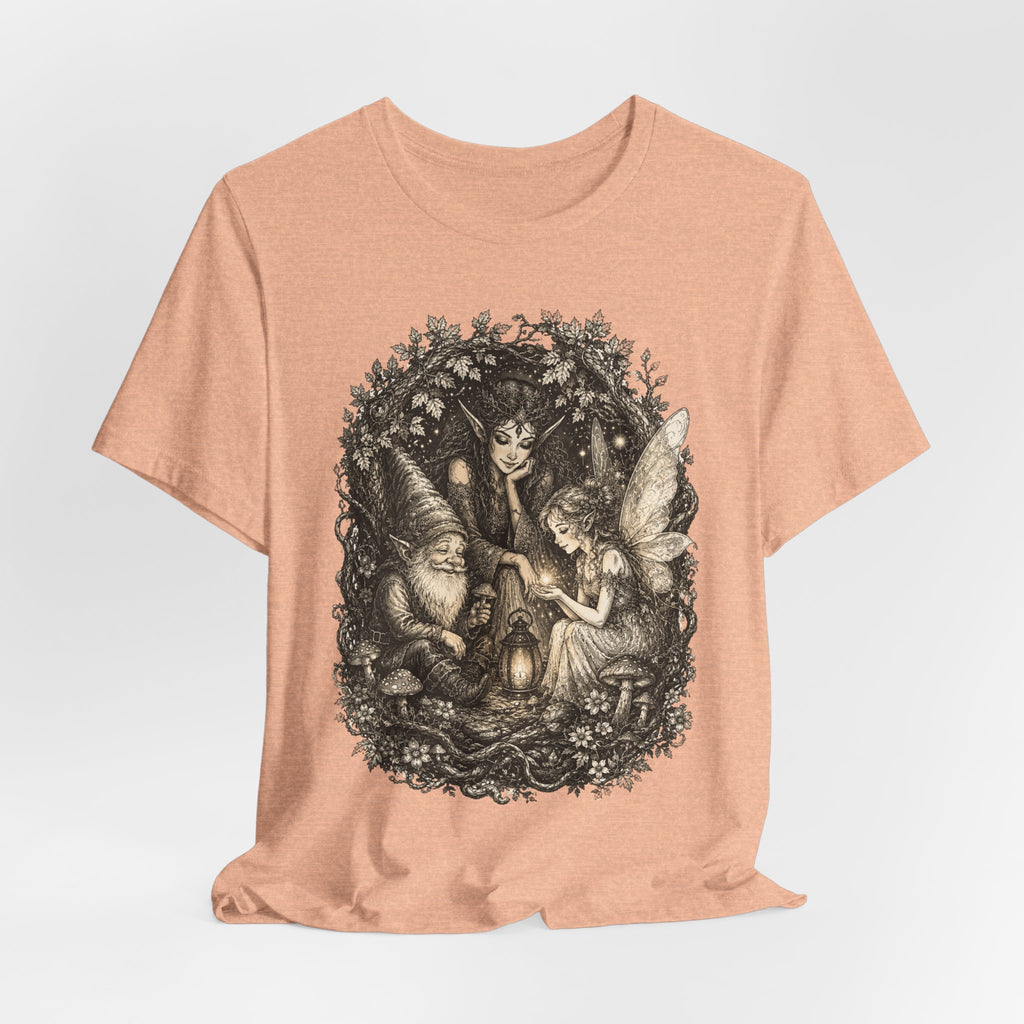 Woodland Gathering Tee in Heather Peach - goblincore woodland gathering moonlit shirt, Barely Outdoorsy Bella Canvas 3001