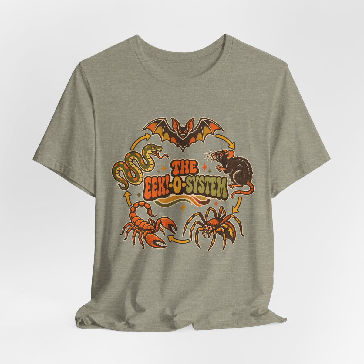 The Eek-O-System Creepy Critters Tee in Heather Slate - funny creepy critters eek-o-system shirt, Barely Outdoorsy Bella Canvas 3001