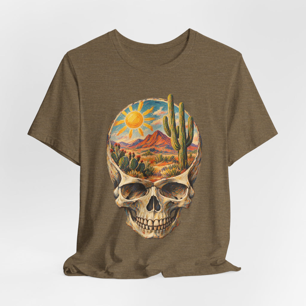 Desert State of Mind Skull T-Shirt in Heather Peach - dark Southwest desert skull state of mind graphic tee, Barely Outdoorsy