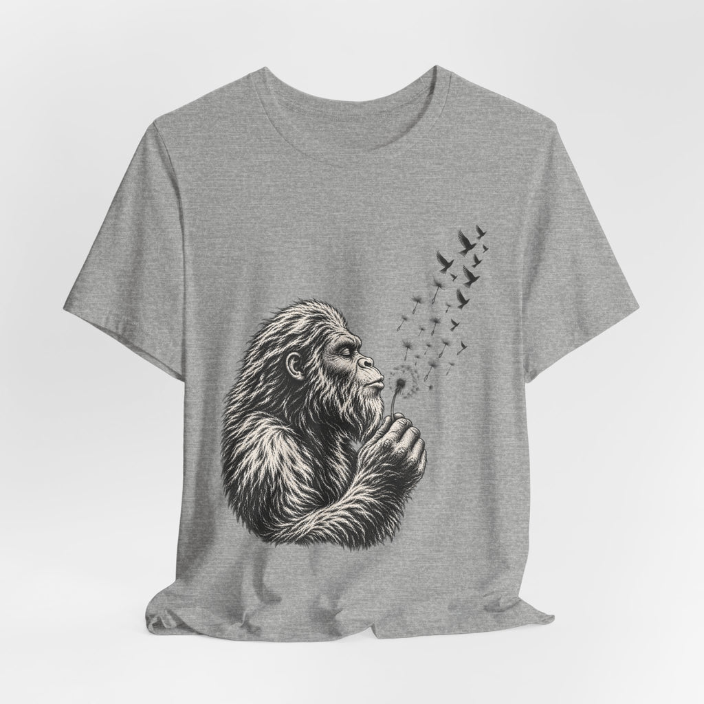 Bigfoot Blowing Dandelion Wishes Tee in Mauve - funny Sasquatch dandelion shirt, Barely Outdoorsy Bella Canvas