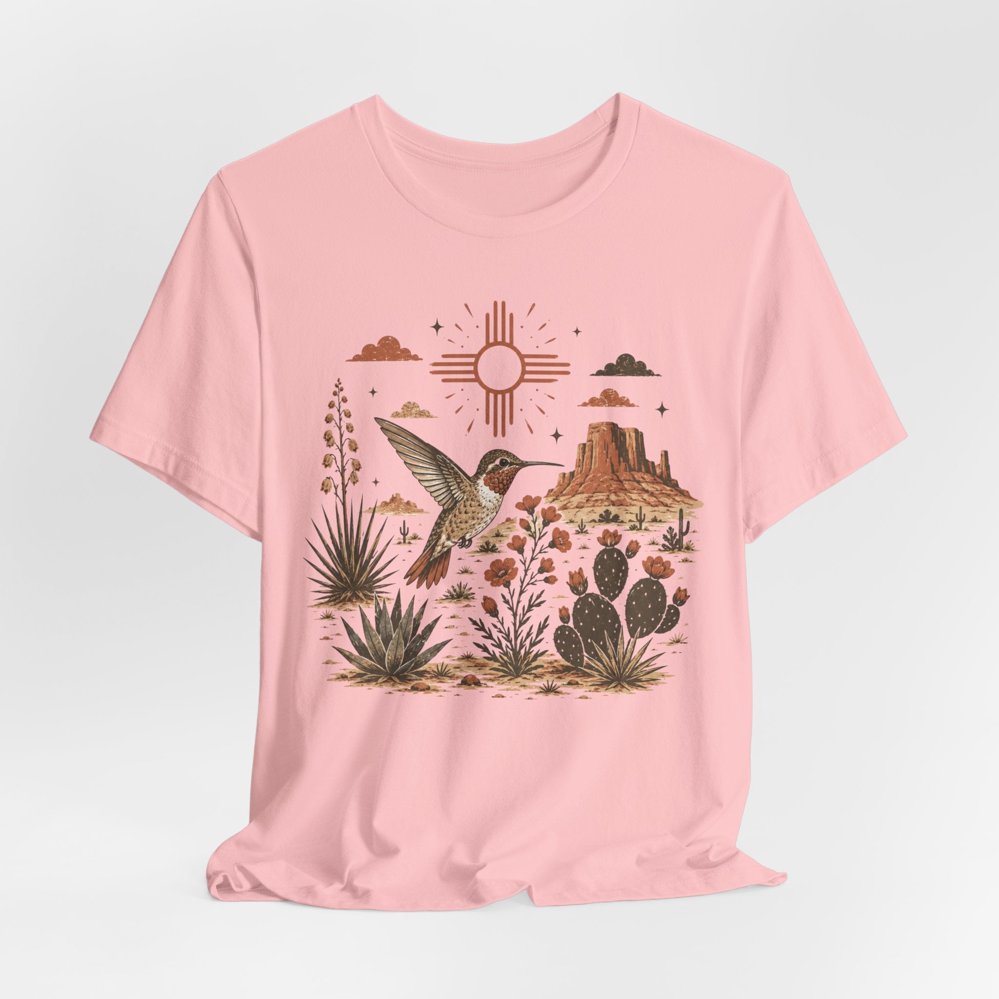 Desert Hummingbird Southwest Botanical T-Shirt in Heather Prism Lilac - botanical hummingbird desert graphic tee, Barely Outdoorsy