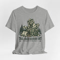 Trail Snack Recovery Unit T-Shirt flat lay Athletic Heather - unisex crew neck trail snack graphic tee, Barely Outdoorsy