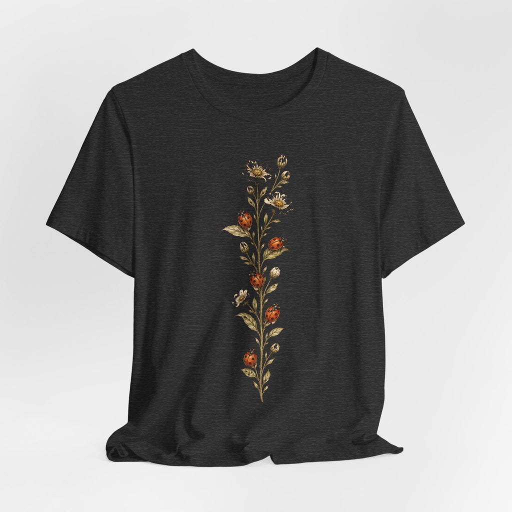 Ladybug Daisy Vine Botanical T-Shirt in Mauve - cottagecore botanical ladybug daisy graphic tee, Barely Outdoorsy