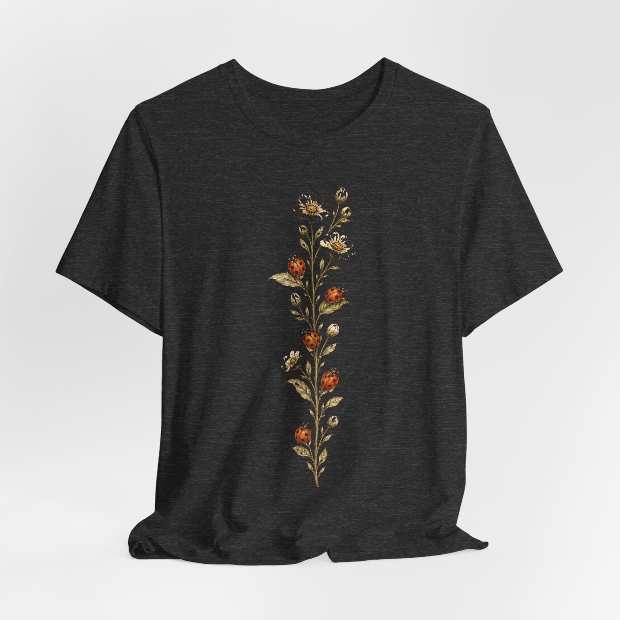 Ladybug Daisy Vine Botanical T-Shirt in Mauve - cottagecore botanical ladybug daisy graphic tee, Barely Outdoorsy