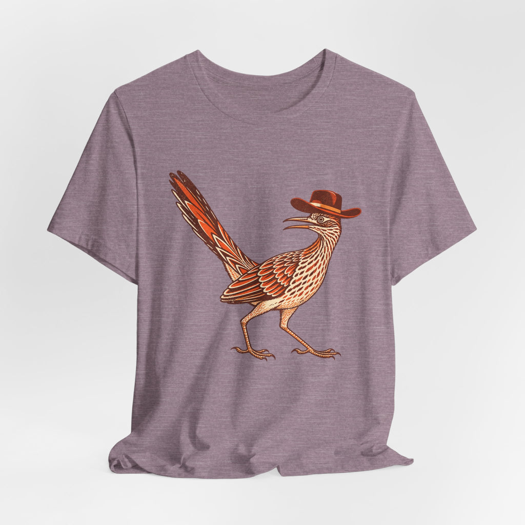 Cowboy Roadrunner T-Shirt in White - funny Southwest cowboy roadrunner humor graphic tee, Barely Outdoorsy