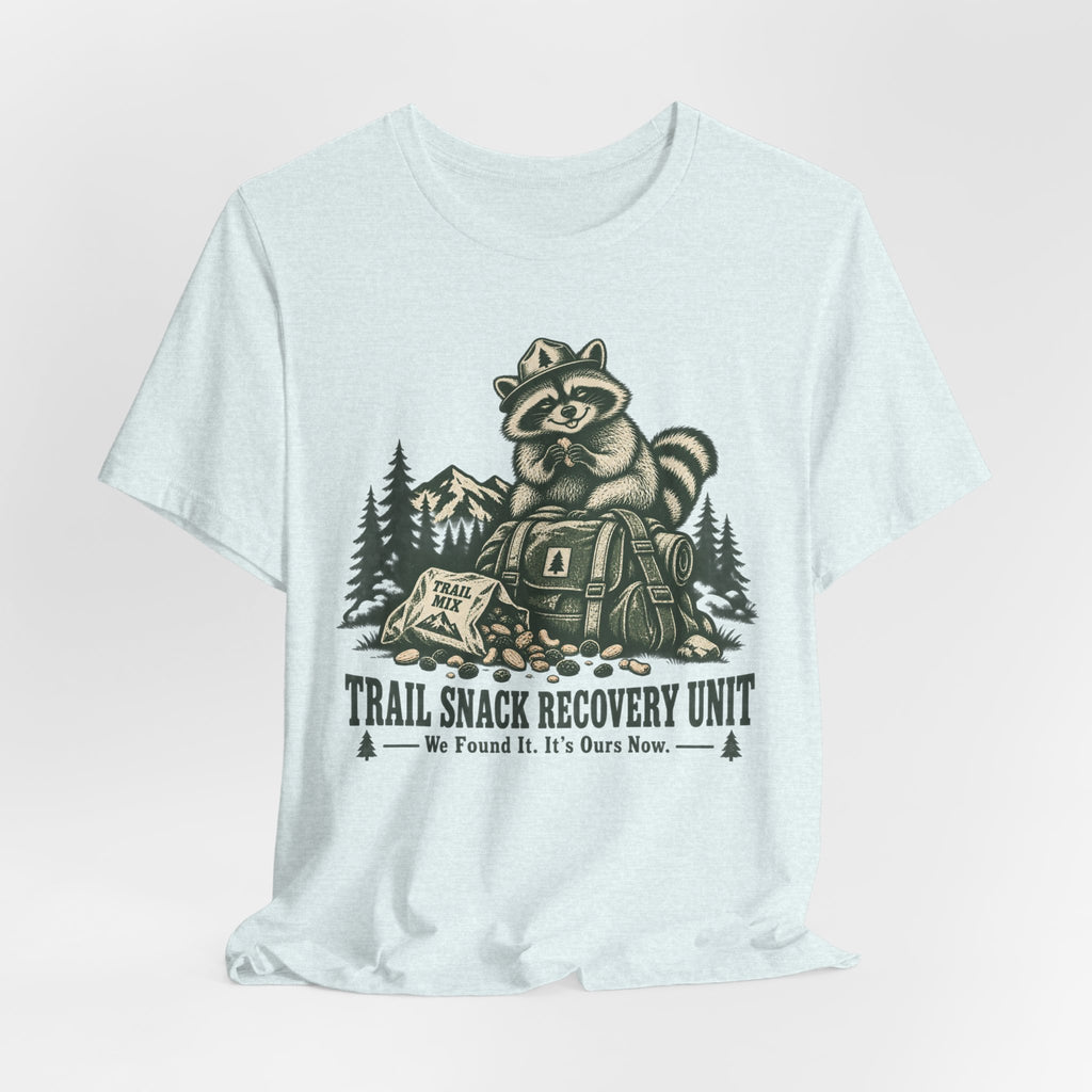Trail Snack Recovery Unit Tee in Pink - funny hiking snack humor shirt, Barely Outdoorsy
